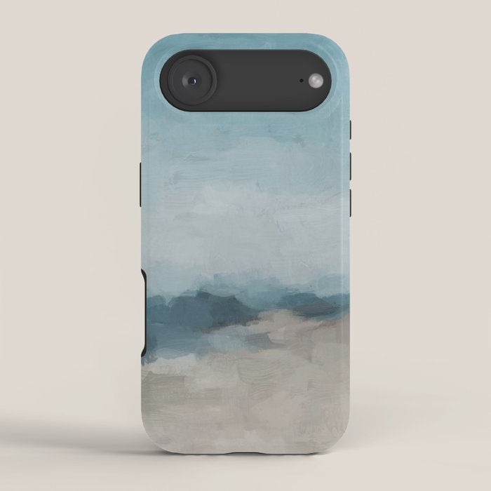 Beach Day I - Navy Ocean Horizon Sandy Sunny Clear Blue Skies Abstract Nature Painting Wall Art iPhone Case Gallery Image 2