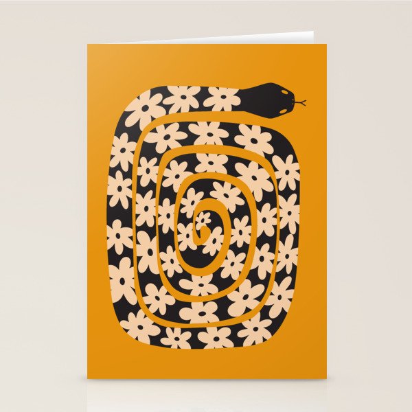Black & Cream Snake Flower - Orange  Stationery Card Gallery Image 2