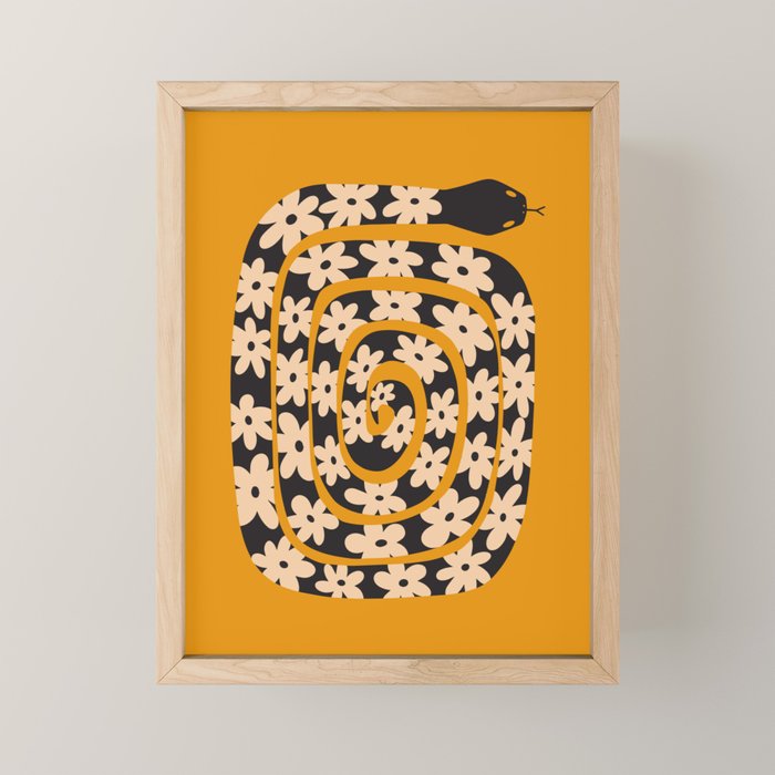 Black & Cream Snake Flower - Orange  Mini Art Print Gallery Image 1