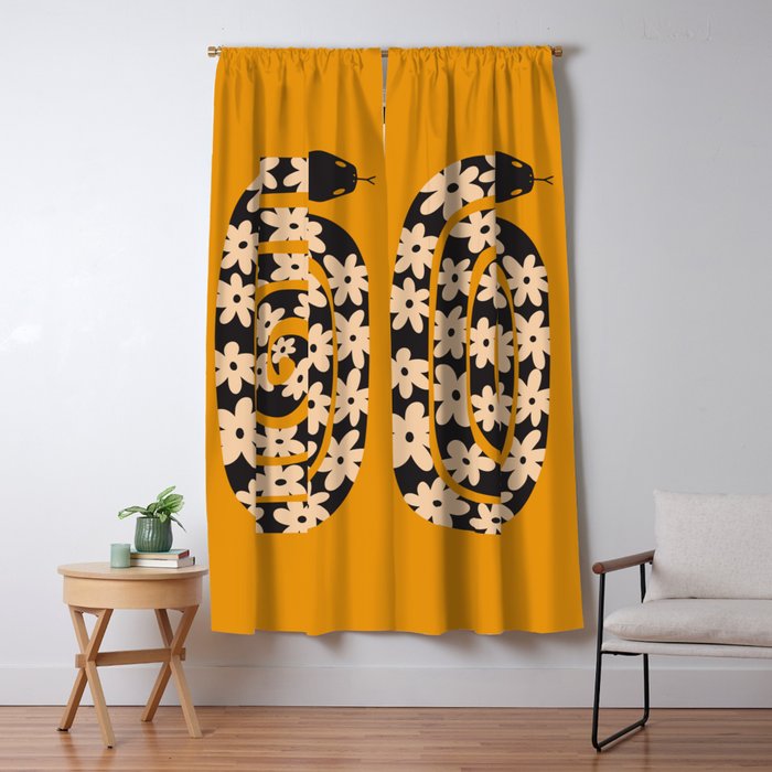 Black & Cream Snake Flower - Orange  Window Curtain Gallery Image 5