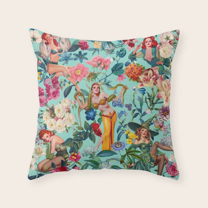 Floral and Pin-Up Girls V Throw Pillow Gallery Image 1