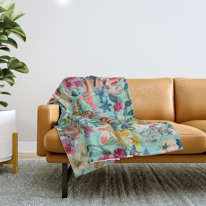 Floral and Pin-Up Girls V Throw Blanket Gallery Image 1