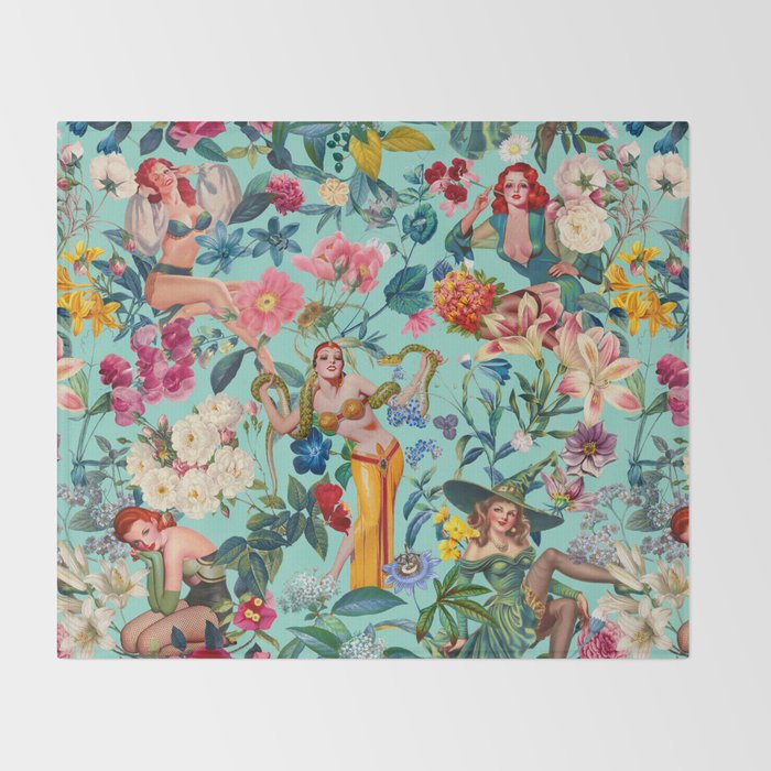 Floral and Pin-Up Girls V Throw Blanket Gallery Image 2