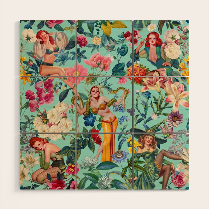Floral and Pin-Up Girls V Wood Wall Art Gallery Image 1