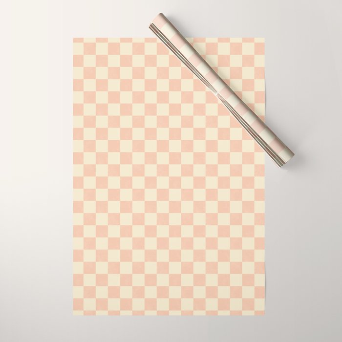 Checkers - peach pink and cream Wrapping Paper Gallery Image 1