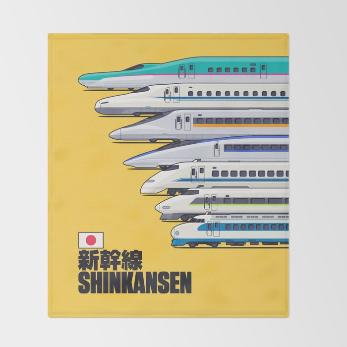 Shinkansen Bullet Train Evolution - Yellow Throw Blanket Gallery Image 2