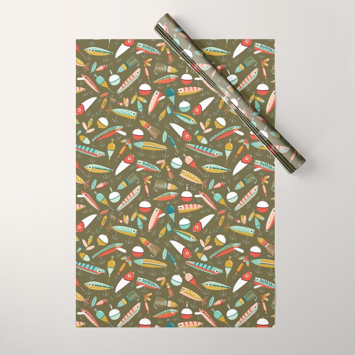 Fishing Lures Green Wrapping Paper Gallery Image 1