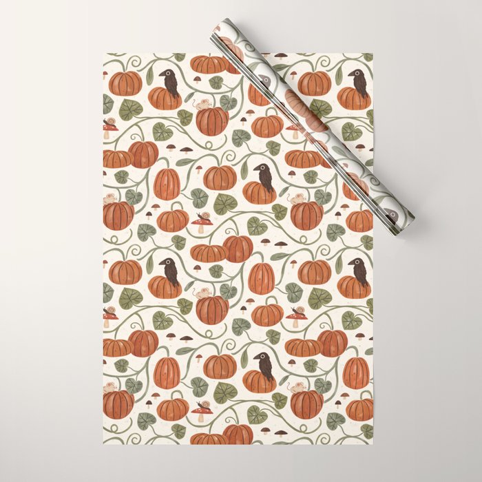 Gouache Pumpkin Patch Wrapping Paper Gallery Image 1