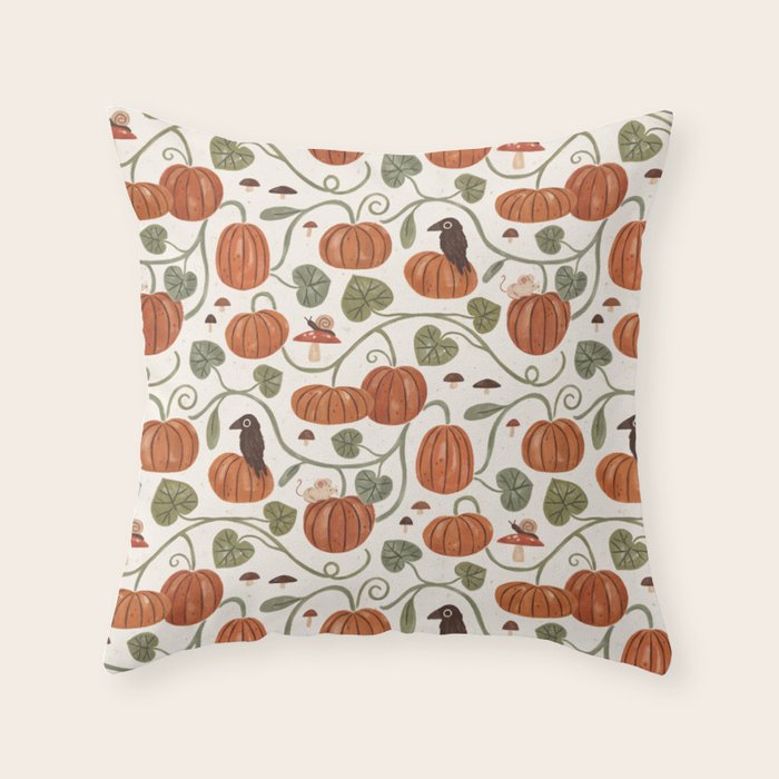 Gouache Pumpkin Patch Throw Pillow Gallery Image 1