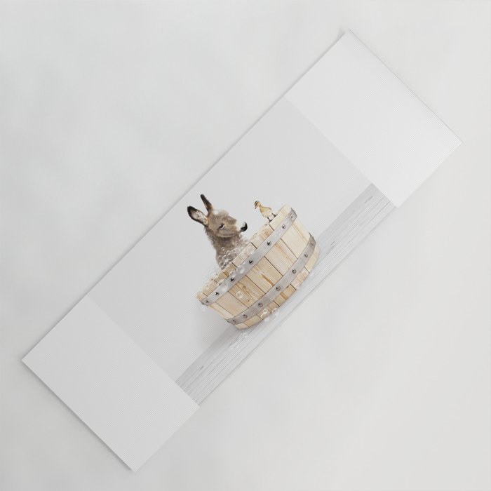 Baby Donkey in a Wooden Bathtub, Donkey Taking a Bath, Bathtub Animal Art Print By Synplus Yoga Mat Gallery Image 1