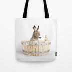 Baby Donkey in a Wooden Bathtub, Donkey Taking a Bath, Bathtub Animal Art Print By Synplus Tote Bag Gallery Image 1
