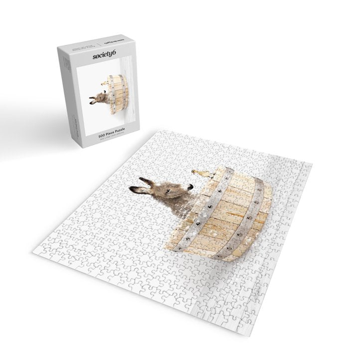 Baby Donkey in a Wooden Bathtub, Donkey Taking a Bath, Bathtub Animal Art Print By Synplus Jigsaw Puzzle Gallery Image 2