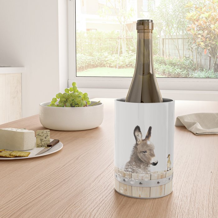 Baby Donkey in a Wooden Bathtub, Donkey Taking a Bath, Bathtub Animal Art Print By Synplus Wine Chiller Gallery Image 4