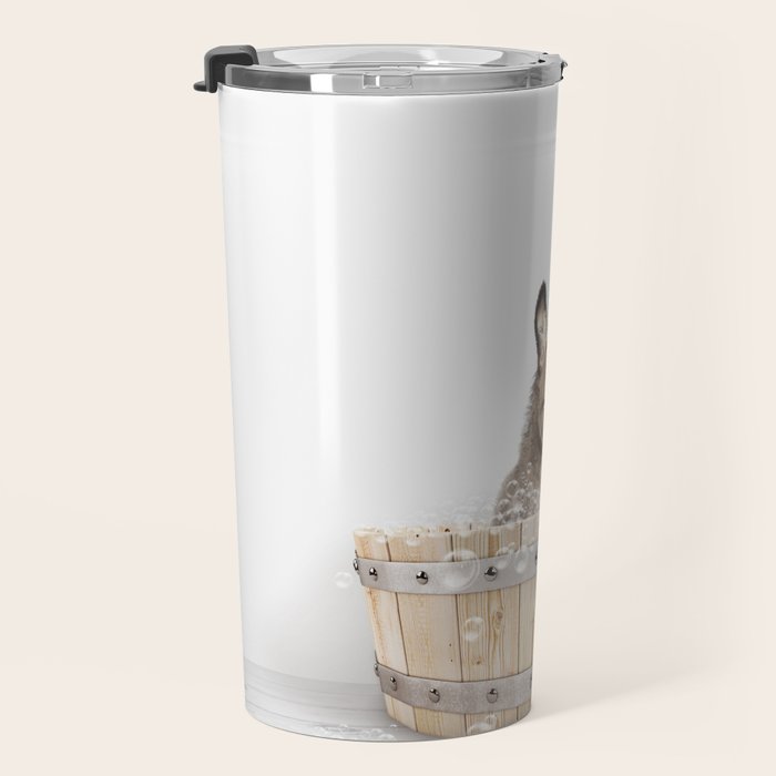 Baby Donkey in a Wooden Bathtub, Donkey Taking a Bath, Bathtub Animal Art Print By Synplus Travel Mug Gallery Image 3