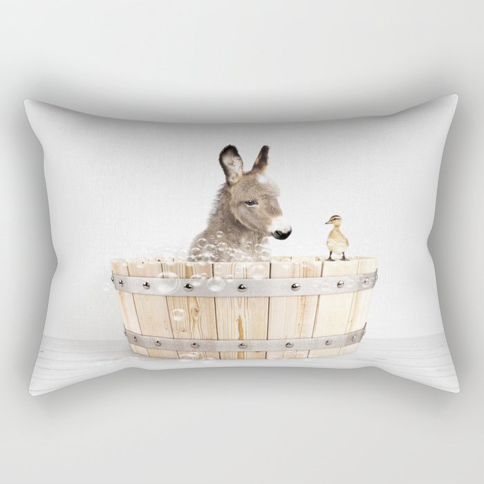Baby Donkey in a Wooden Bathtub, Donkey Taking a Bath, Bathtub Animal Art Print By Synplus Rectangular Pillow Gallery Image 2