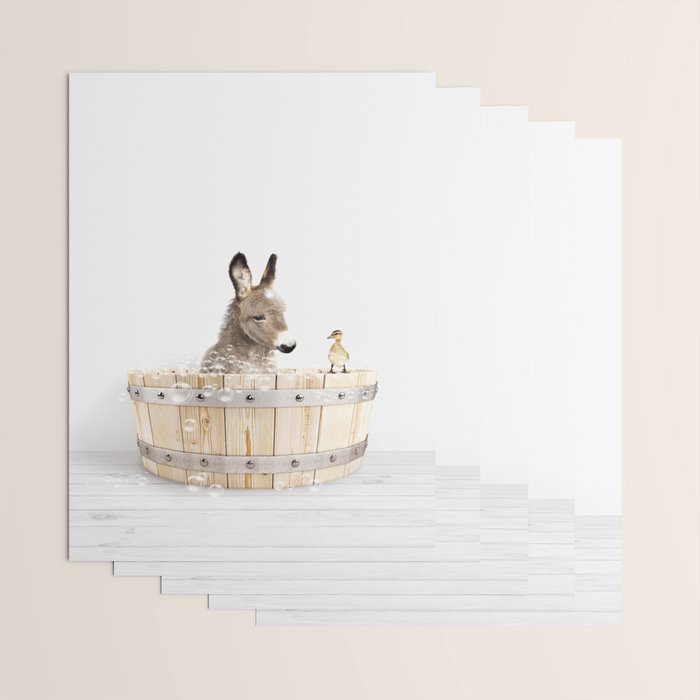 Baby Donkey in a Wooden Bathtub, Donkey Taking a Bath, Bathtub Animal Art Print By Synplus Wrapping Paper Gallery Image 3