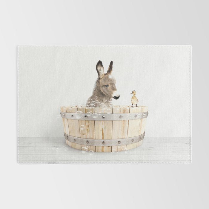 Baby Donkey in a Wooden Bathtub, Donkey Taking a Bath, Bathtub Animal Art Print By Synplus Rug Gallery Image 2