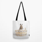Baby Donkey in a Wooden Bathtub, Donkey Taking a Bath, Bathtub Animal Art Print By Synplus Tote Bag Gallery Image 2