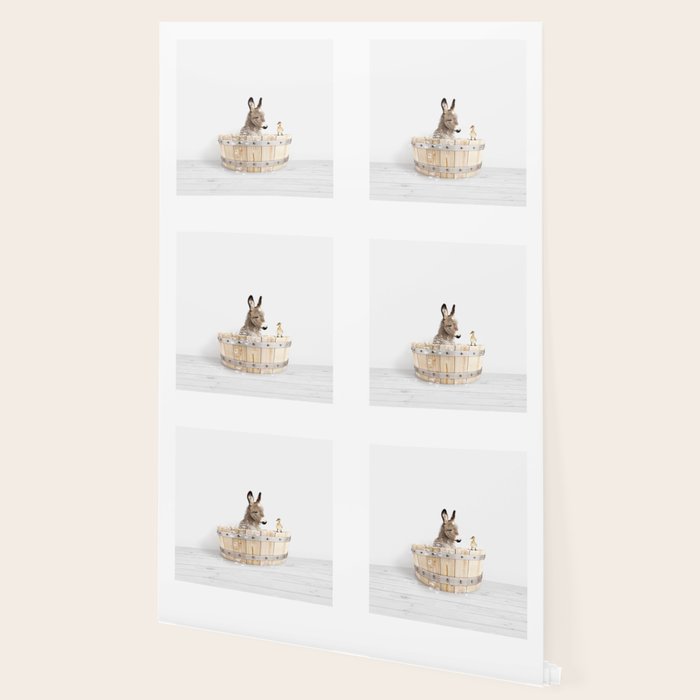 Baby Donkey in a Wooden Bathtub, Donkey Taking a Bath, Bathtub Animal Art Print By Synplus Wallpaper Gallery Image 2