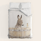 Baby Donkey in a Wooden Bathtub, Donkey Taking a Bath, Bathtub Animal Art Print By Synplus Duvet Cover Gallery Image 6