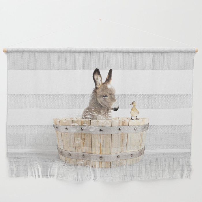Baby Donkey in a Wooden Bathtub, Donkey Taking a Bath, Bathtub Animal Art Print By Synplus Wall Hanging Gallery Image 1