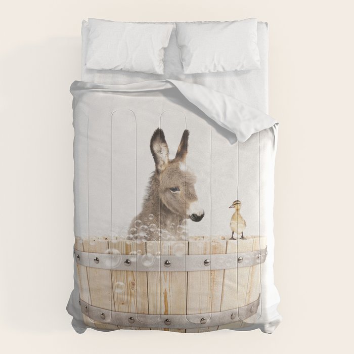 Baby Donkey in a Wooden Bathtub, Donkey Taking a Bath, Bathtub Animal Art Print By Synplus Comforter Gallery Image 6