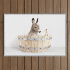Baby Donkey in a Wooden Bathtub, Donkey Taking a Bath, Bathtub Animal Art Print By Synplus Outdoor Rug Gallery Image 1