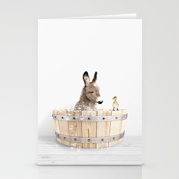 Baby Donkey in a Wooden Bathtub, Donkey Taking a Bath, Bathtub Animal Art Print By Synplus Stationery Card Gallery Image 2