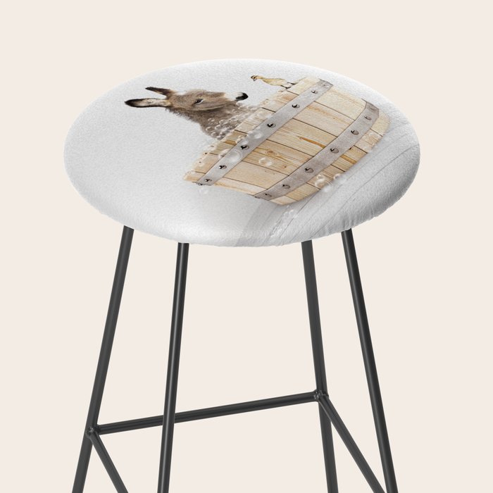 Baby Donkey in a Wooden Bathtub, Donkey Taking a Bath, Bathtub Animal Art Print By Synplus Stool Gallery Image 2