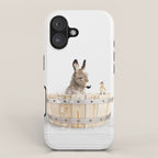 Baby Donkey in a Wooden Bathtub, Donkey Taking a Bath, Bathtub Animal Art Print By Synplus iPhone Case Gallery Image 1