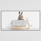 Baby Donkey in a Wooden Bathtub, Donkey Taking a Bath, Bathtub Animal Art Print By Synplus Desk Mat Gallery Image 1