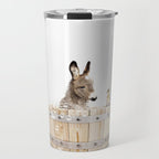 Baby Donkey in a Wooden Bathtub, Donkey Taking a Bath, Bathtub Animal Art Print By Synplus Travel Mug Gallery Image 1