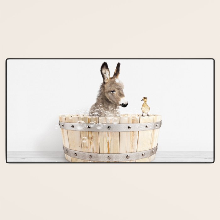 Baby Donkey in a Wooden Bathtub, Donkey Taking a Bath, Bathtub Animal Art Print By Synplus Desk Mat Gallery Image 3