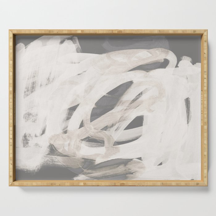abstract brushstrokes neutral Serving Tray Gallery Image 1