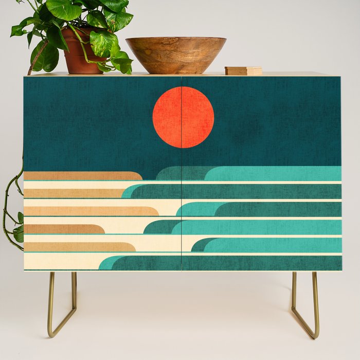 Chasing wave under the red moon Credenza Gallery Image 1