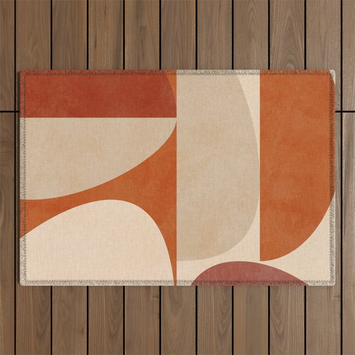 abstract retro shapes earthy 4 Outdoor Rug Gallery Image 1
