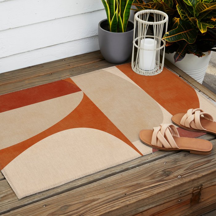 abstract retro shapes earthy 4 Outdoor Rug Gallery Image 2