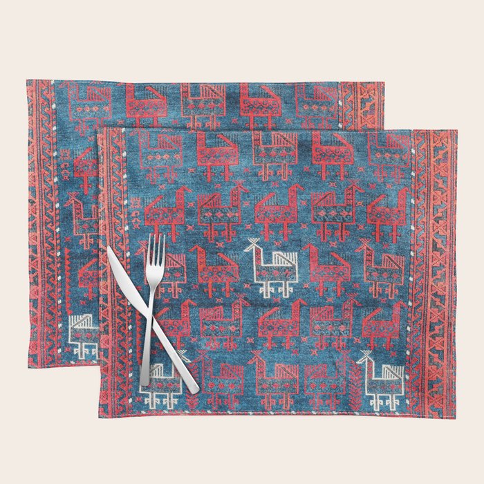 25 Peacocks Baluch Khorasan Persian Bag Face Print Placemat Gallery Image 1