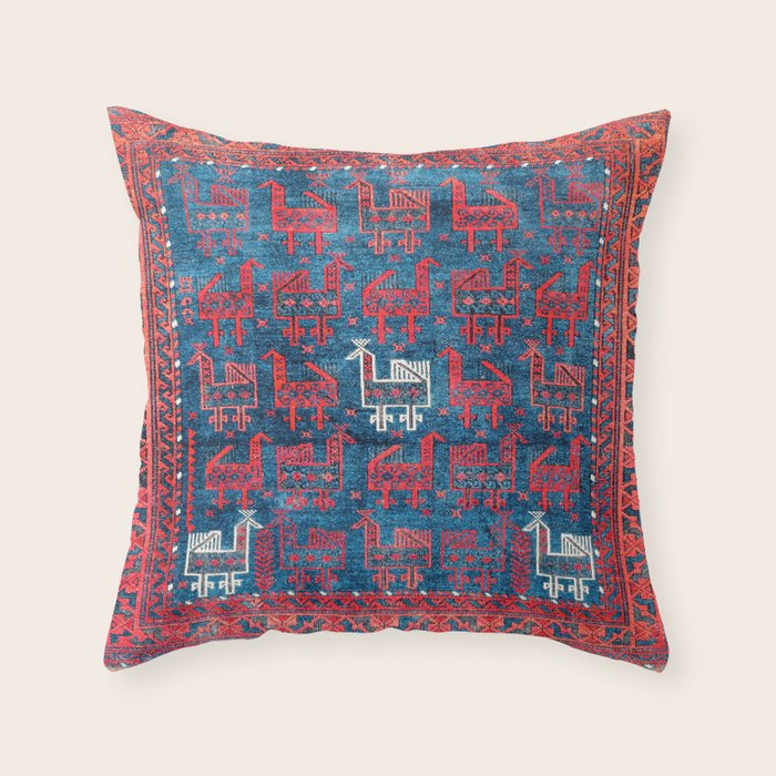 25 Peacocks Baluch Khorasan Persian Bag Face Print Throw Pillow Gallery Image 1