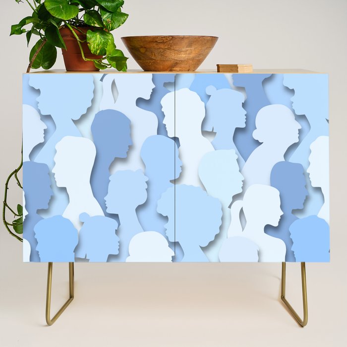 Diverse people paper cut crowd pattern Credenza Gallery Image 1