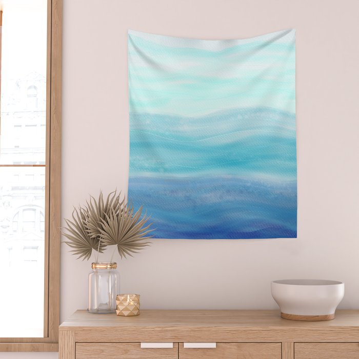 Sea Waves, Abstract Watercolor Painting Wall Tapestry Gallery Image 2