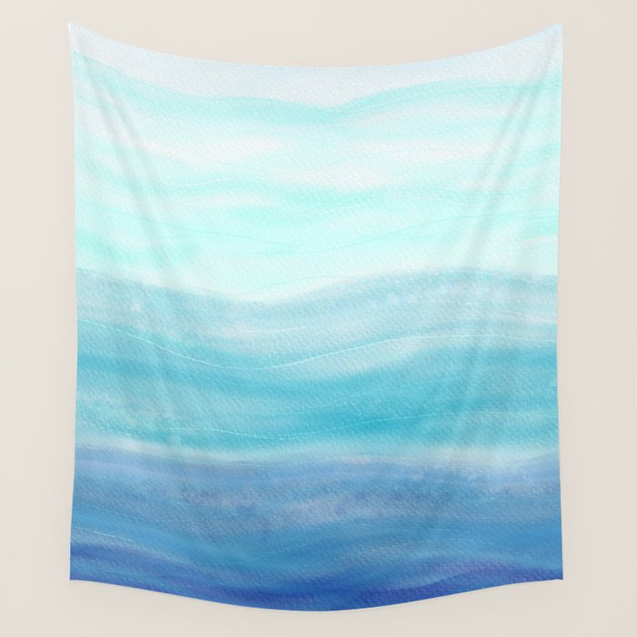 Sea Waves, Abstract Watercolor Painting Wall Tapestry Gallery Image 1