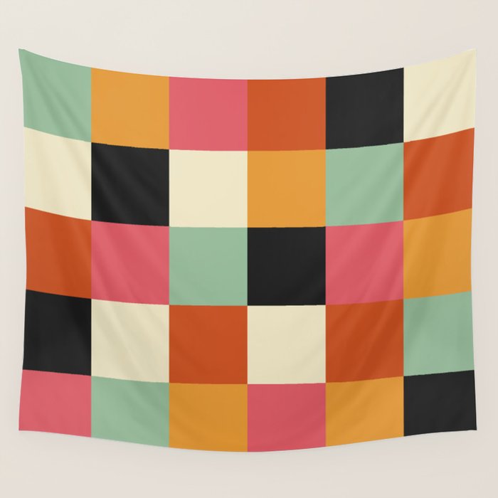 Bold Colorful Checks Pattern - Large XVIII Wall Tapestry Gallery Image 1