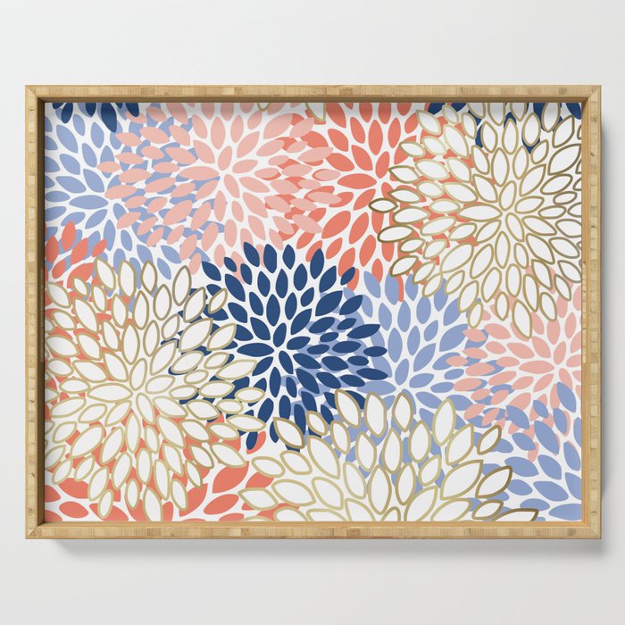 Festive, Modern, Floral Prints, Pink, Navy, Gold Serving Tray Gallery Image 1