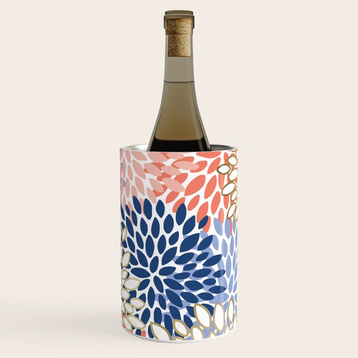Festive, Modern, Floral Prints, Pink, Navy, Gold Wine Chiller Gallery Image 1