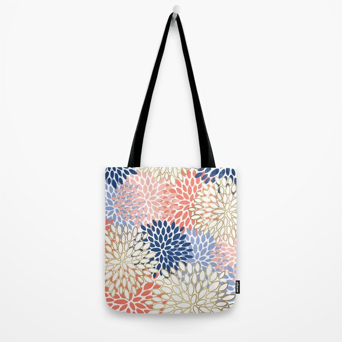Festive, Modern, Floral Prints, Pink, Navy, Gold Tote Bag Gallery Image 2