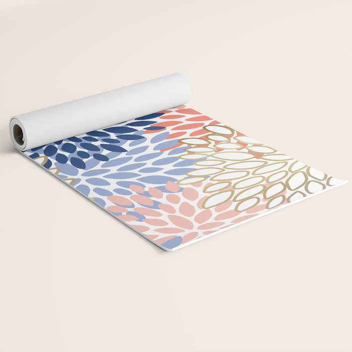 Festive, Modern, Floral Prints, Pink, Navy, Gold Yoga Mat Gallery Image 2