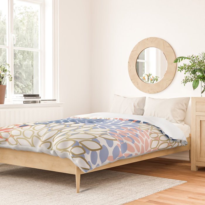 Festive, Modern, Floral Prints, Pink, Navy, Gold Duvet Cover Gallery Image 2