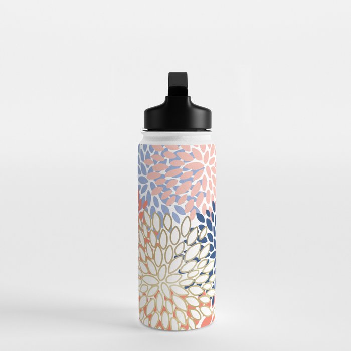 Festive, Modern, Floral Prints, Pink, Navy, Gold Water Bottle Gallery Image 3