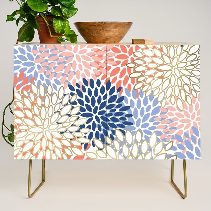 Festive, Modern, Floral Prints, Pink, Navy, Gold Credenza Gallery Image 1